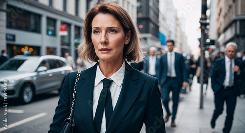 Wallpaper Mural Focused middleaged Caucasian woman wearing a business suit in a busy city street Torontodigital.ca