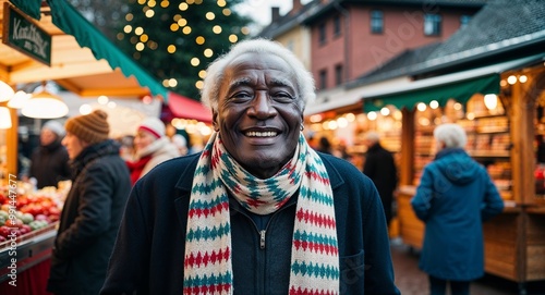 Wallpaper Mural Happy elderly Black man wearing a scarf at a holiday market Torontodigital.ca