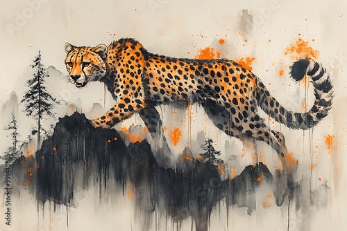 Watercolor painting of cheetah