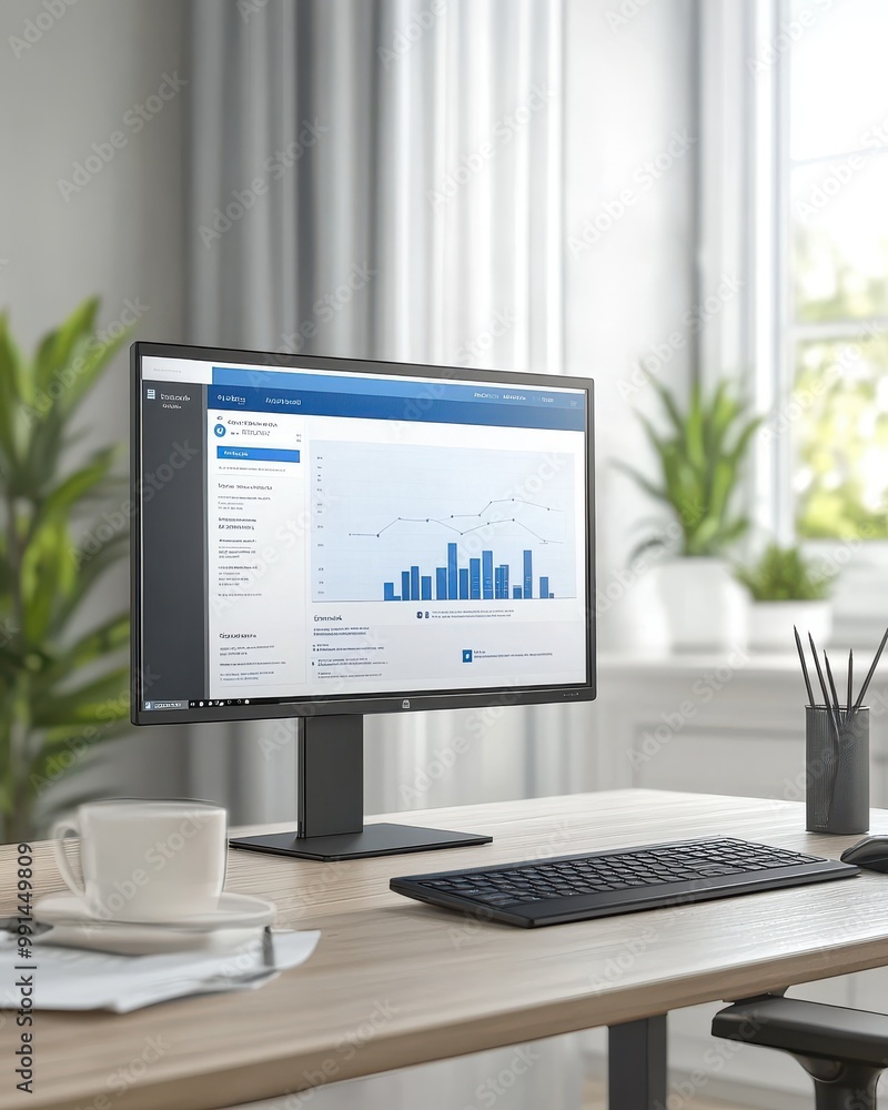 Sleek Contemporary Home Office, featuring a minimalist desk, ergonomic chair, vibrant plant, and organized workspace for productivity. Sleek Contemporary Home Office, featuring a minimalist desk, ergonomic chair, vibrant plant, and organized workspace for productivity.