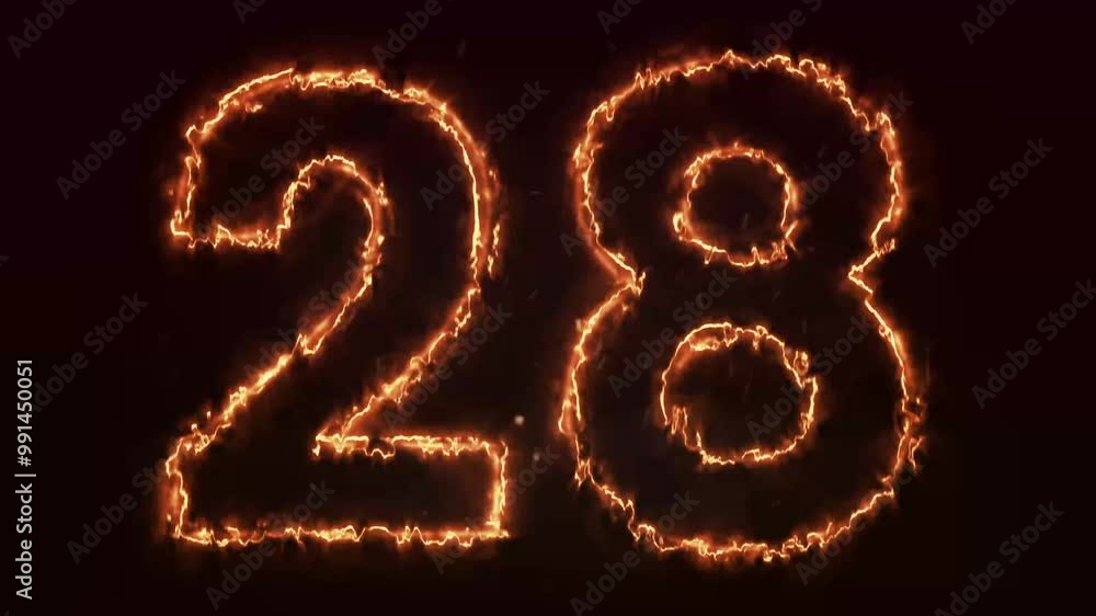 Burning Number. Fire number 28 animation Burning Number. Fire number 28 animation