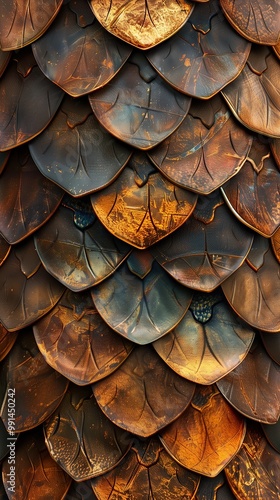 Wallpaper Mural A vibrant abstract background displays a shimmering golden mermaid scale pattern, conjuring a magical underwater atmosphere. Ideal for textiles, wallpapers, or ocean-themed creations. Torontodigital.ca