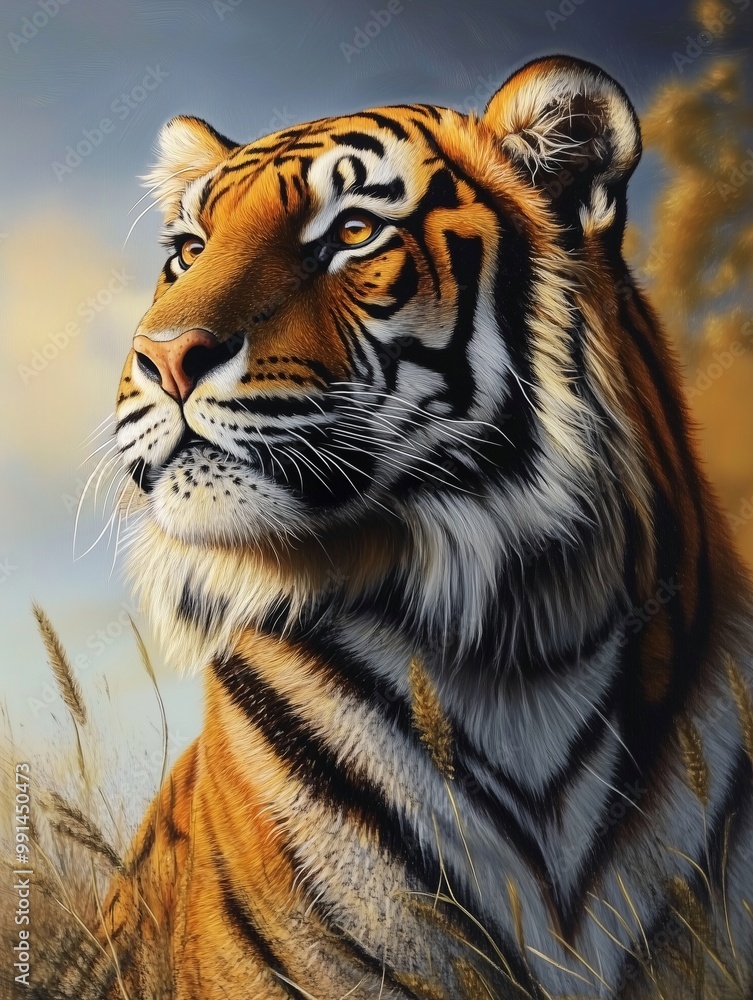Obraz premium Realistic Acrylic Paintings on canvas a portrait of a Bengal tiger in profile