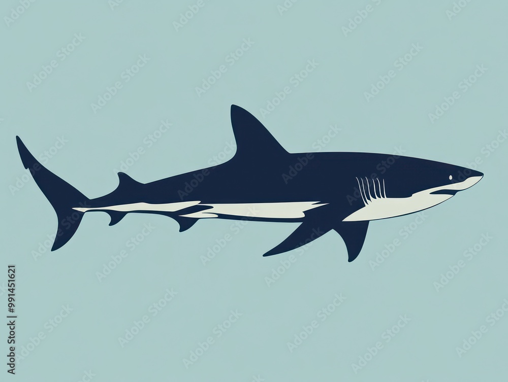 Stylized Illustration of a Shark on a Light Blue Background Stylized Illustration of a Shark on a Light Blue Background