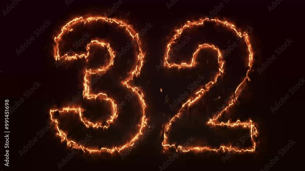 Burning Number. Fire number 32 animation Burning Number. Fire number 32 animation