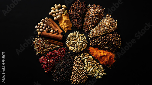 Fototapeta Naklejka Na Ścianę i Meble -  indian spice. oriental spice AI generated photoshoot with black background