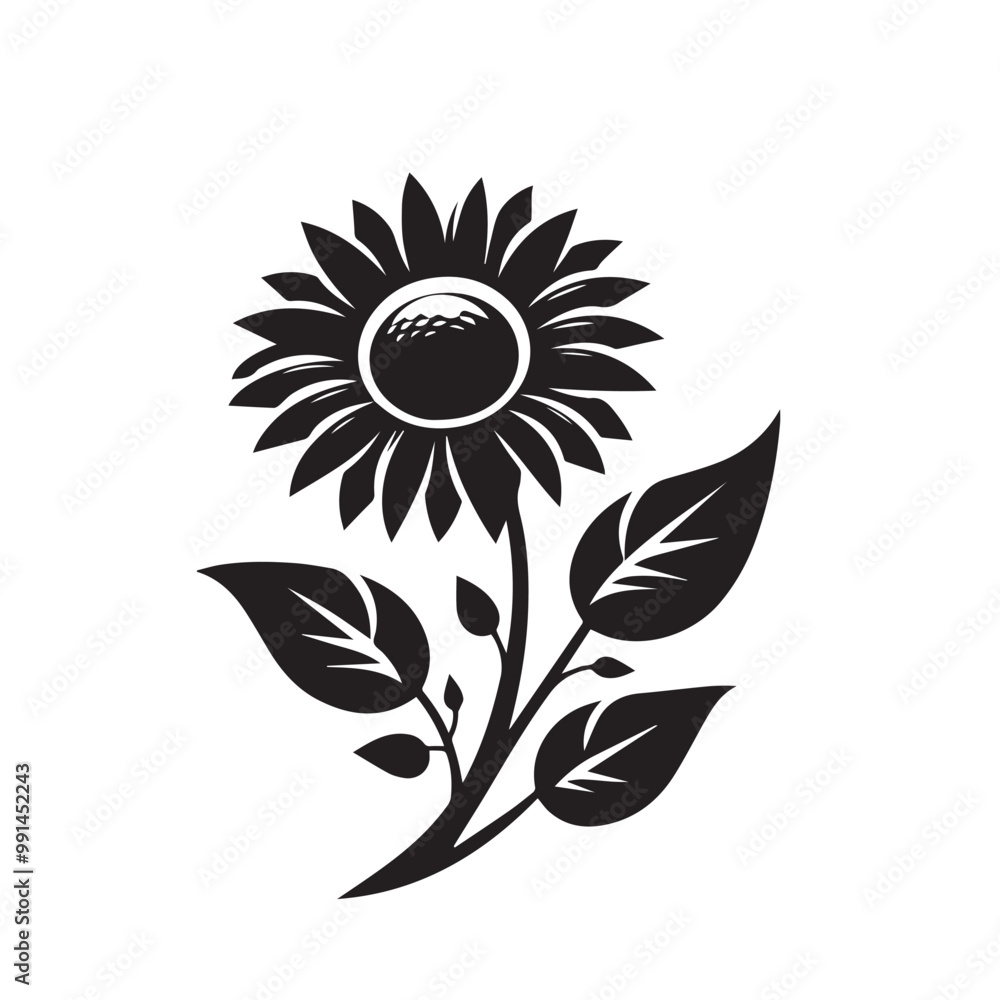 Fototapeta premium Sunflower silhouette vector design. Sunflower logo, icon black and white. Sunflower vector illustration.