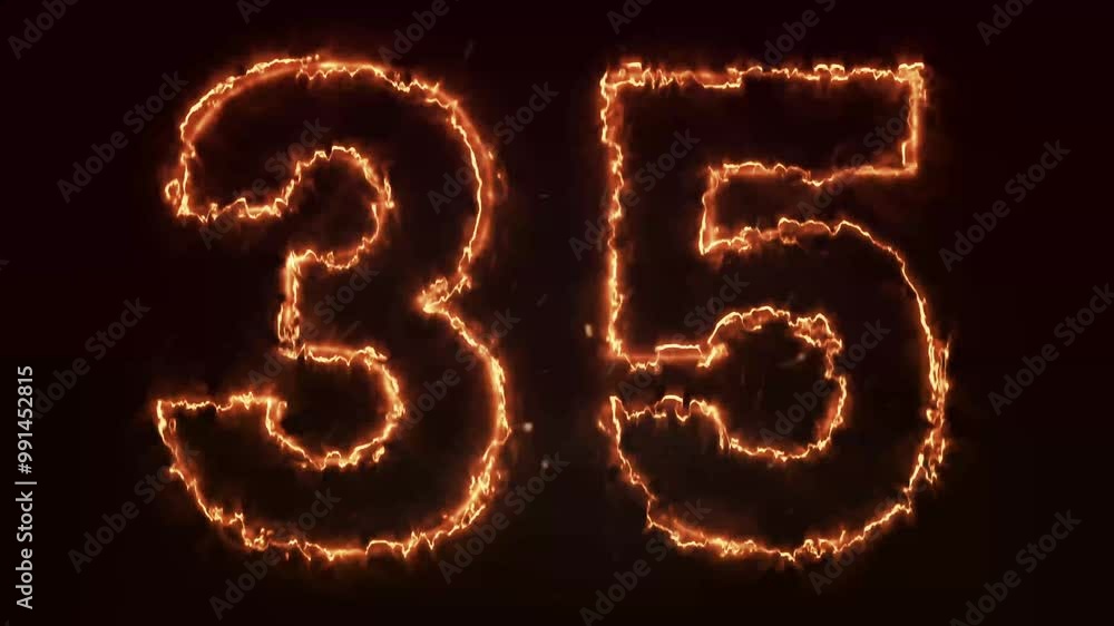 Burning Number. Fire number 35 animation Burning Number. Fire number 35 animation