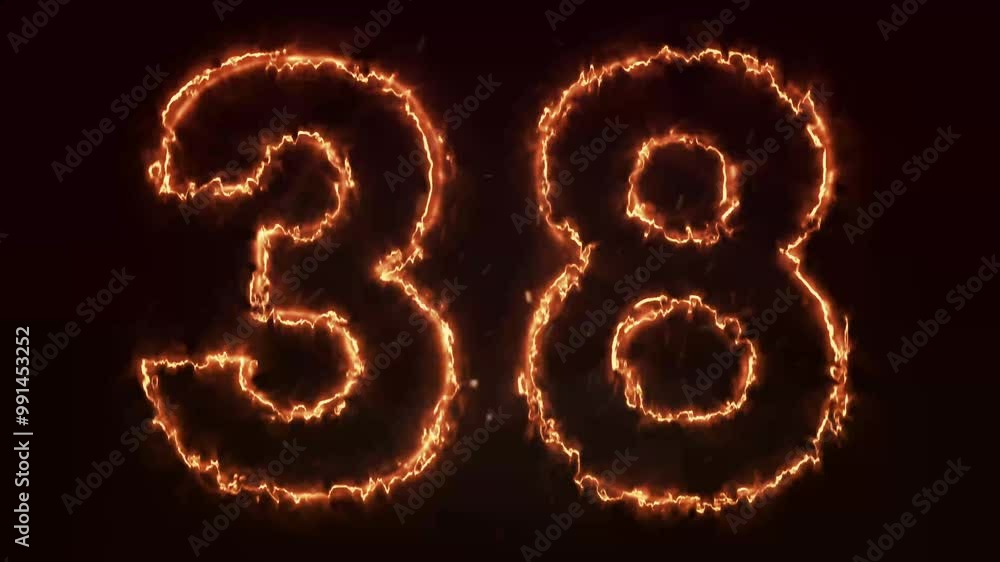 Burning Number. Fire number 38 animation Burning Number. Fire number 38 animation