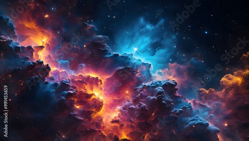 Amazing supernova exploding create nebula with multicolored clouds floating in deep space