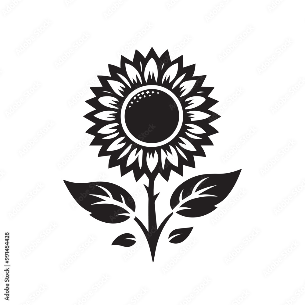 Fototapeta premium Sunflower silhouette vector design. Sunflower logo, icon black and white. Sunflower vector illustration.