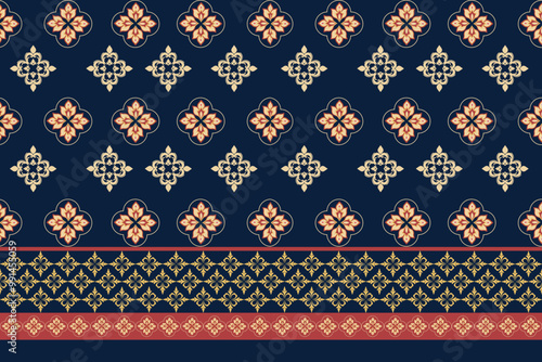 floral design pattern onnavy blue background vector illustration.Ikat ethnic oriental embroidery traditional.Indian Ikat pattern Aztec style