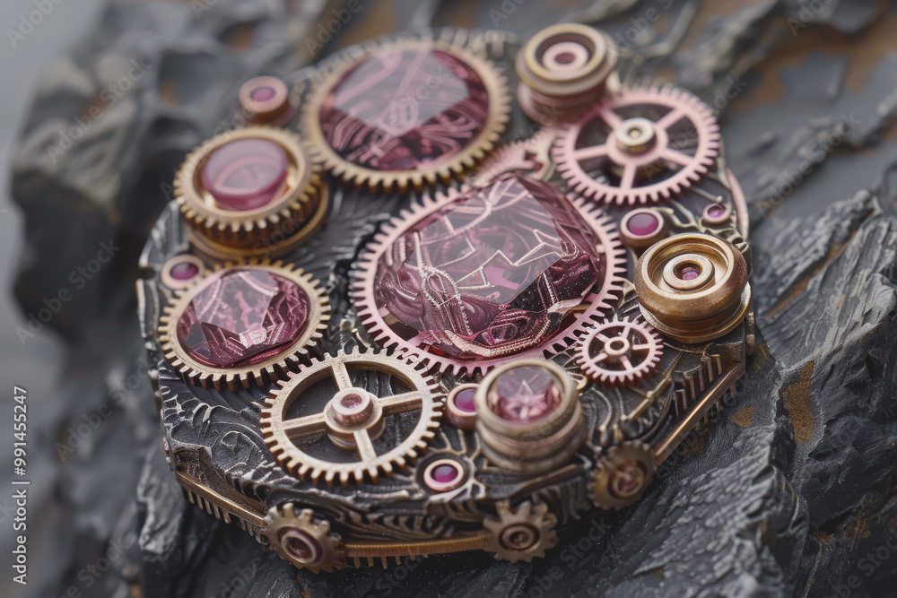 Metal gears interlock to form a flexible pink mechanism. It represents camaraderie. Metal gears interlock to form a flexible pink mechanism. It represents camaraderie.