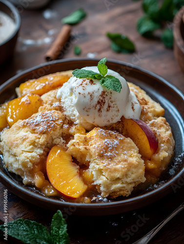 A Symphony of Summer: Peach Cobbler and Vanilla Embrace photo