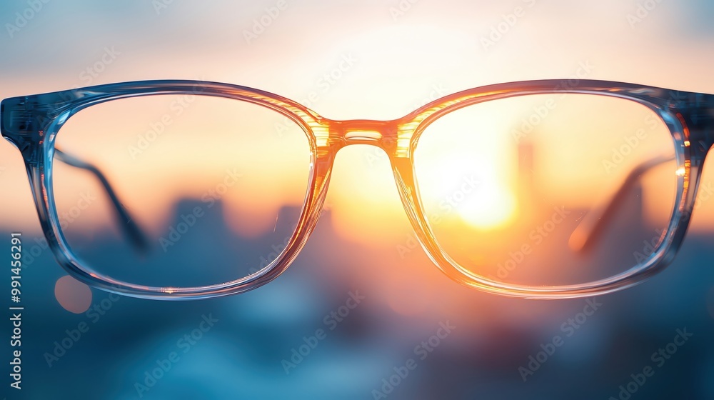 Stylish glasses framed against a vibrant sunset, offering a unique perspective on life and clarity in vision. Stylish glasses framed against a vibrant sunset, offering a unique perspective on life and clarity in vision.