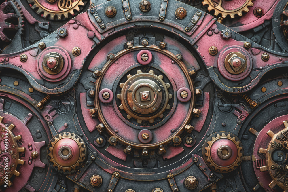 Metal gears interlock to form a flexible pink mechanism. It represents camaraderie. Metal gears interlock to form a flexible pink mechanism. It represents camaraderie.