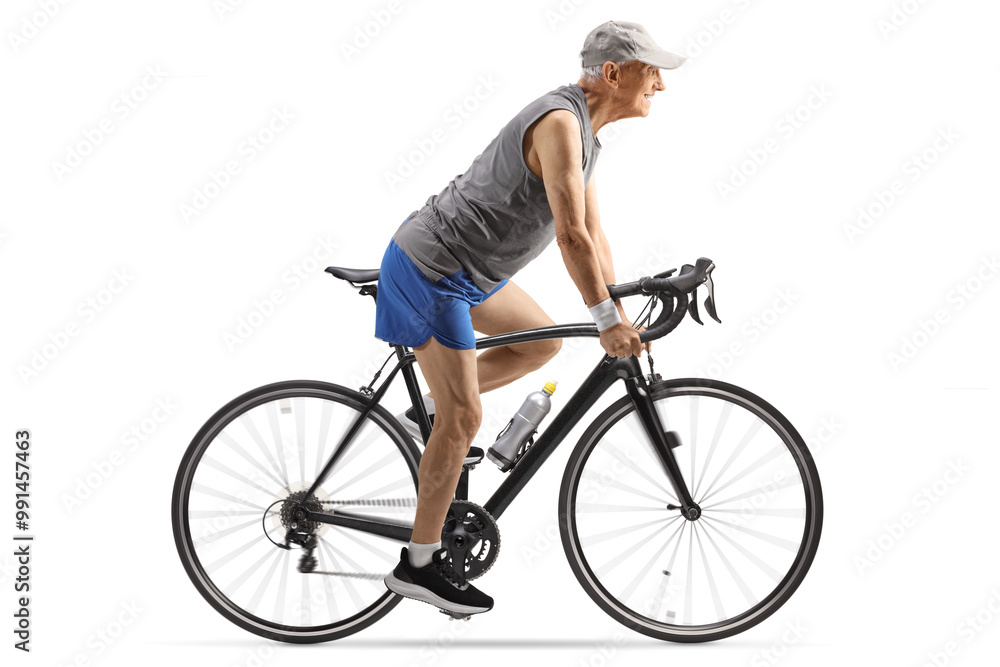 Fototapeta premium Fit elderly man riding a bicycle
