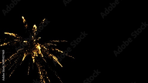 Fireworks celebration clip. Alpha channel ready, isolated transparent background. Floating golden sparkles. Glowing Particles. photo