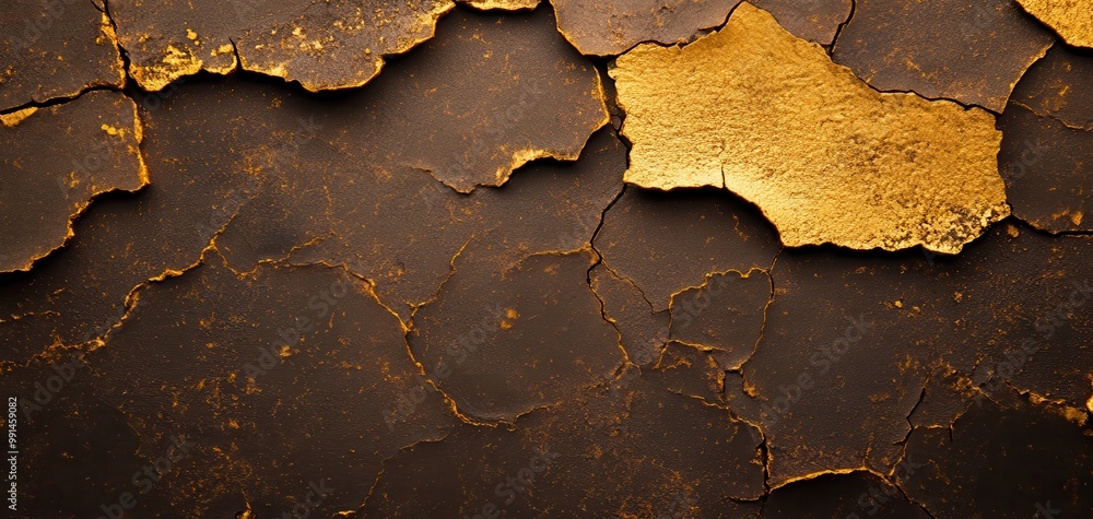 Textured surface with peeling paint, showcasing golden highlights on a dark background. Textured surface with peeling paint, showcasing golden highlights on a dark background.