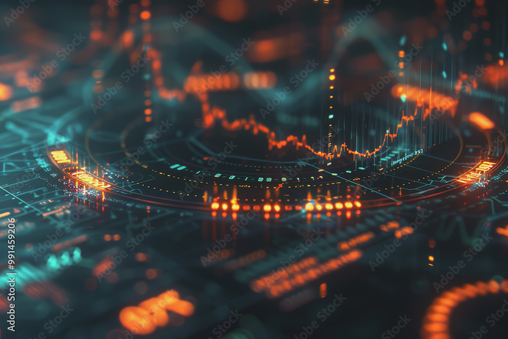 Blue financial graphs and charts with coins show business growth and investment market profits. Blue financial graphs and charts with coins show business growth and investment market profits.