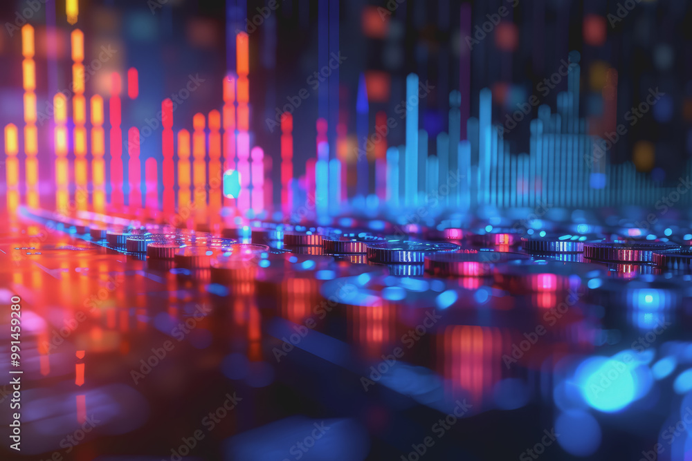 Blue financial graphs and charts with coins show business growth and investment market profits. Blue financial graphs and charts with coins show business growth and investment market profits.