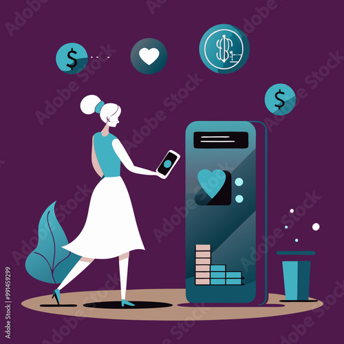 A set of images showing the Use of mobile apps for shopping, transferring money, saving time, paying bills, etc