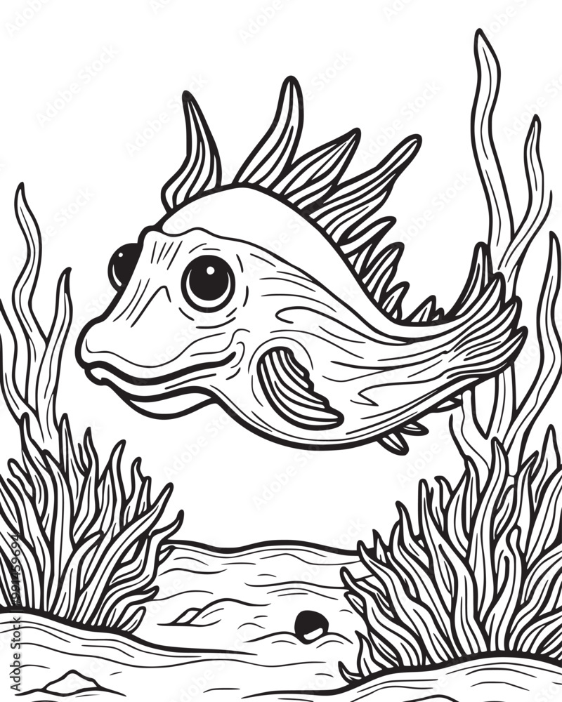 Naklejka premium A Nudibranch moving in ocean underwater, vector art coloring page