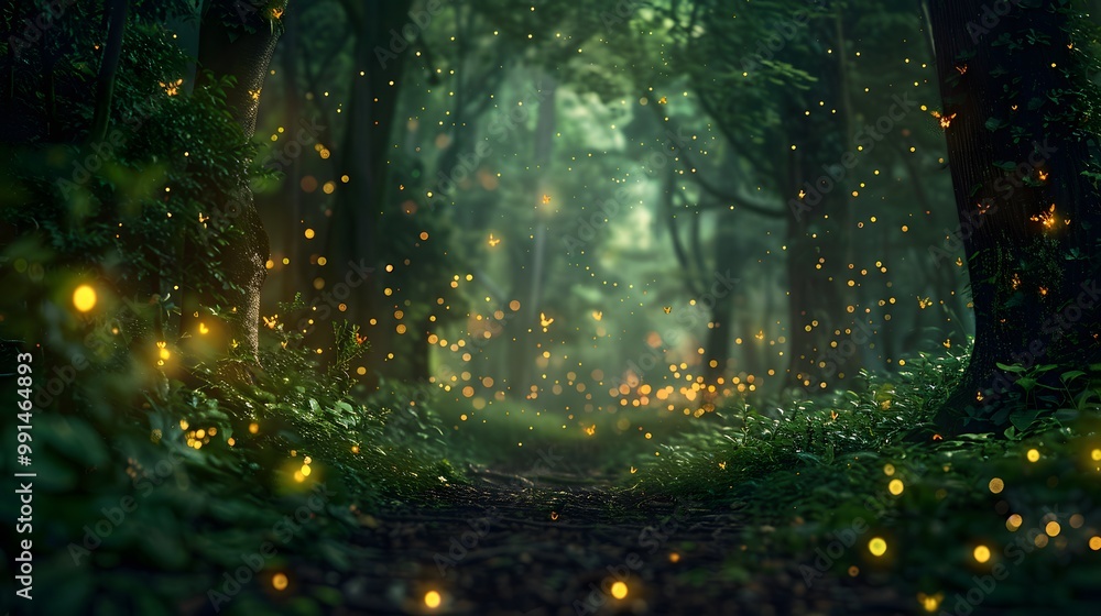 Enchanted Dark Fairy Tale Forest Background with Glowing Lights – Mystical Atmosphere Enchanted Dark Fairy Tale Forest Background with Glowing Lights – Mystical Atmosphere