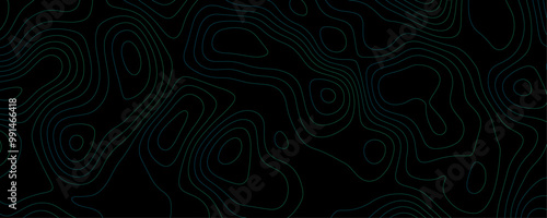 Vertical Topography Banner A Black Color Template Design with Wavy Contour Lines and Geometric Terrain Patterns for Social Media Frames 