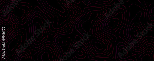 Vertical Topography Banner A Black Color Template Design with Wavy Contour Lines and Geometric Terrain Patterns for Social Media Frames
