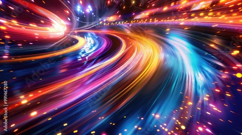 A vibrant, swirling mix of colorful light trails, creating an abstract composition