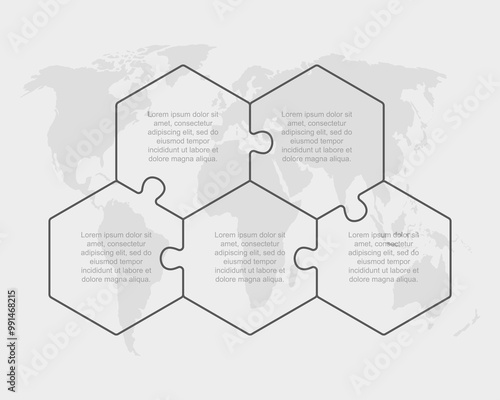 Five steps line infographic, puzzle template