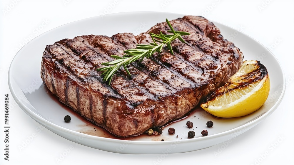 grilled steak on plate on isolate transparency background, grilled steak on plate on isolate transparency background,