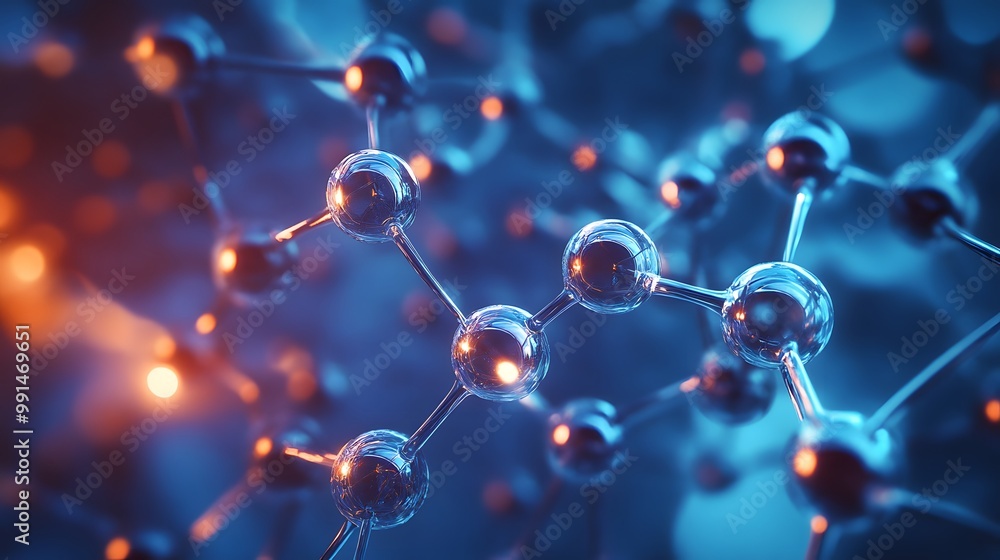 Abstract Molecular Structure with Blue and Orange Lights Abstract Molecular Structure with Blue and Orange Lights