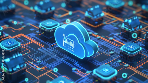 This image shows how cloud computing and network security work together. It's like a 3D picture that helps you understand the idea. photo