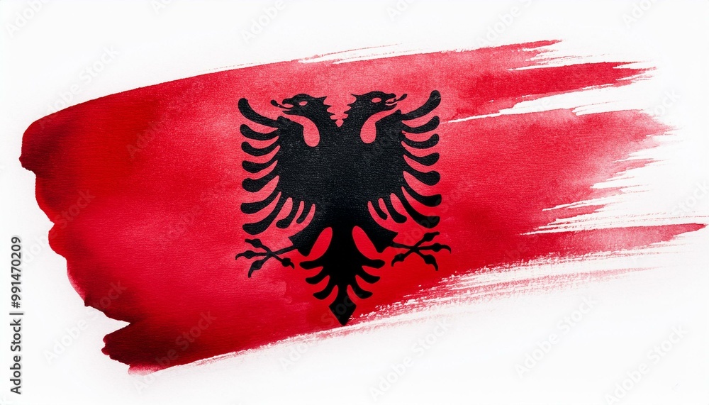 水彩画のアルバニアの国旗(Watercolor Albania flag.)
