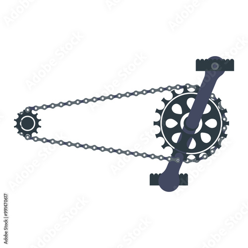 Bicycle chain drive in flat design. Mountain bike gear with crankset. Vector illustration isolated.