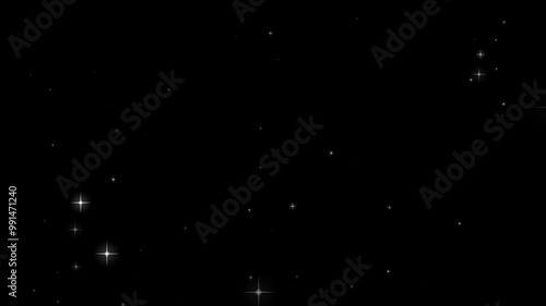 Animation white star sparkle particle on black background.