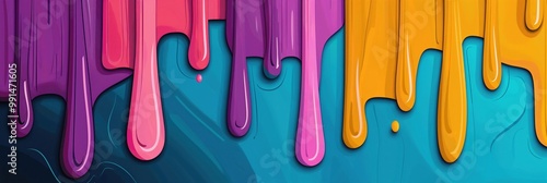 Vibrant dripping paint banner on colorful background for modern art design