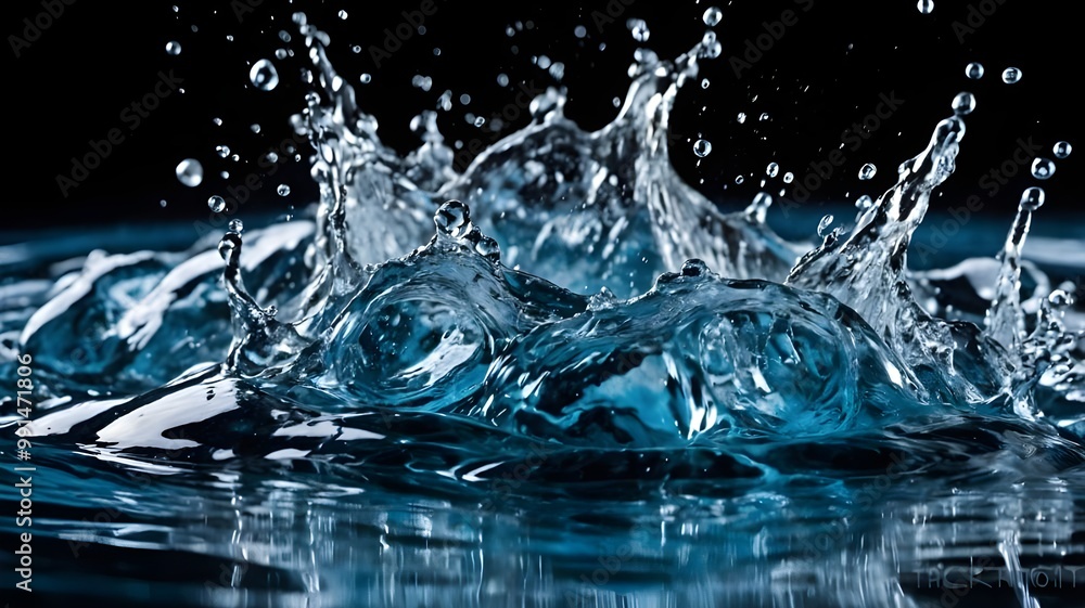 Blue water swirl splash isolated with little bubbles isolated on black background. Realistic photo. Blue water swirl splash isolated with little bubbles isolated on black background. Realistic photo.