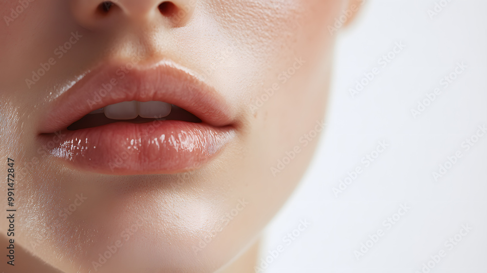 Obraz premium Close up view of beautiful woman lips. Fashion make up, beauty injections concept, cosmetology