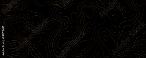 Modern Geographic Topography A Black and Gold Vector Map with Wavy Contour Lines and Abstract Mountain Terrain Design 