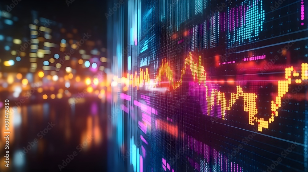 Obraz premium Glowing Digital Background with Charts and Data Visualizations