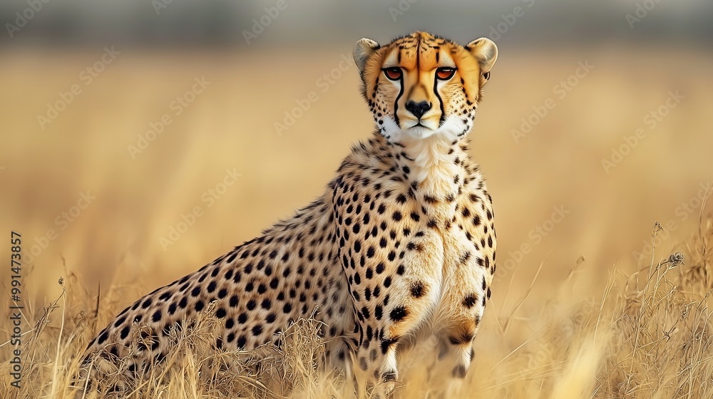 Graceful Cheetah Prowling Through the Golden Savannah Grasslands Graceful Cheetah Prowling Through the Golden Savannah Grasslands