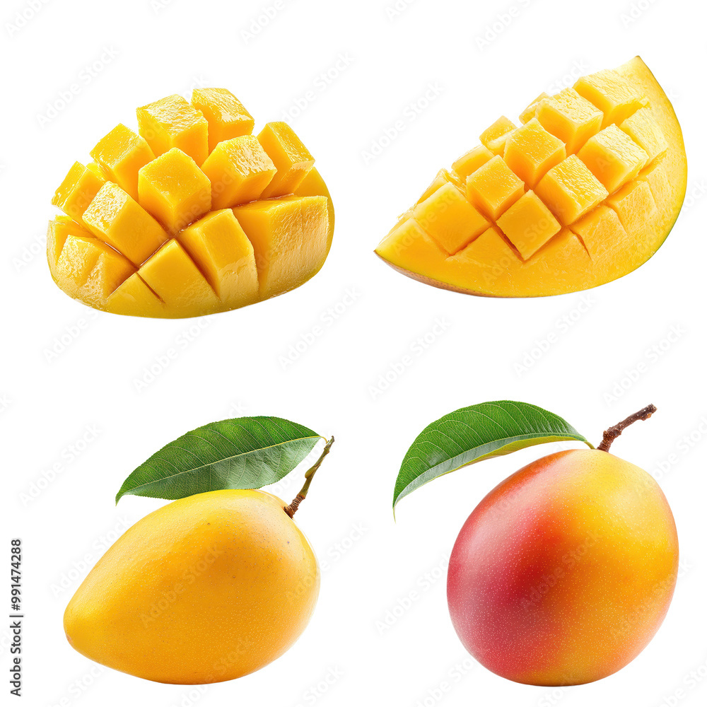 Set of Mango slice and whole isolated on transparency background Set of Mango slice and whole isolated on transparency background