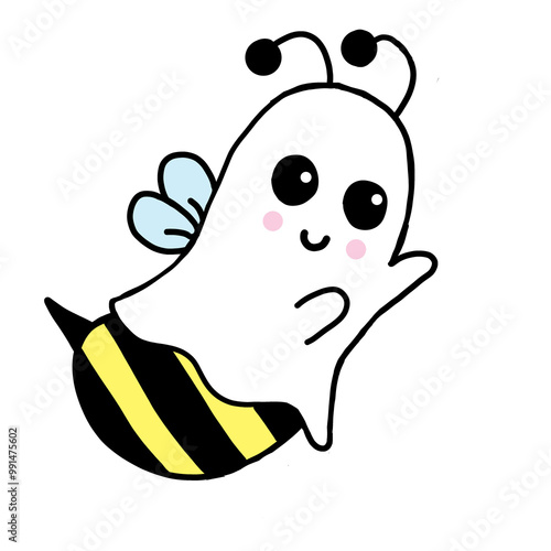 Boo Bee Adorable Bumblebee Ghost Halloween Illustration