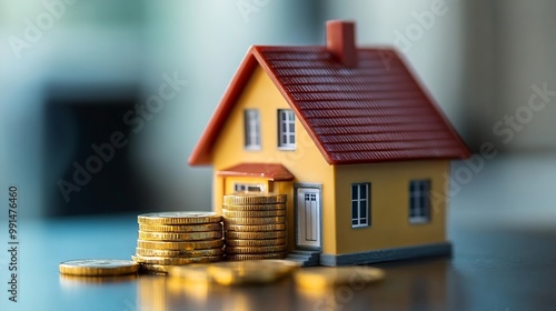 Property taxinvestment planningbusiness real estate View Of coin stack with house model mortgage loading real estate property with loan money bank conceptHome sales and home insurance  : Generative AI photo