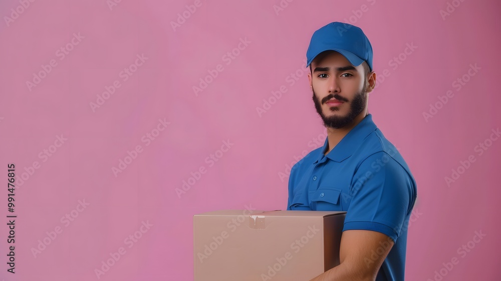Delivery Man in Blue Uniform with Parcel Box – Efficient and Reliable Service Delivery Man in Blue Uniform with Parcel Box – Efficient and Reliable Service