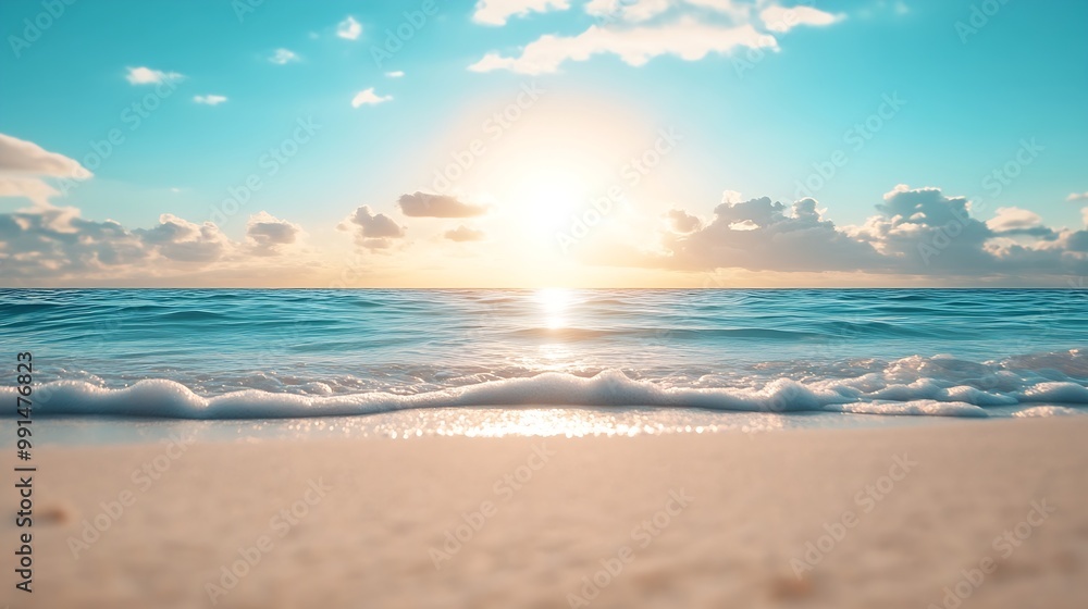 Abstract blur defocused background nature of tropical summer beach with rays of sun light Golden sand beach sea water against blue sky with white clouds Copy space summer vacation conc : Generative AI Abstract blur defocused background nature of tropical summer beach with rays of sun light Golden sand beach sea water against blue sky with white clouds Copy space summer vacation conc : Generative AI