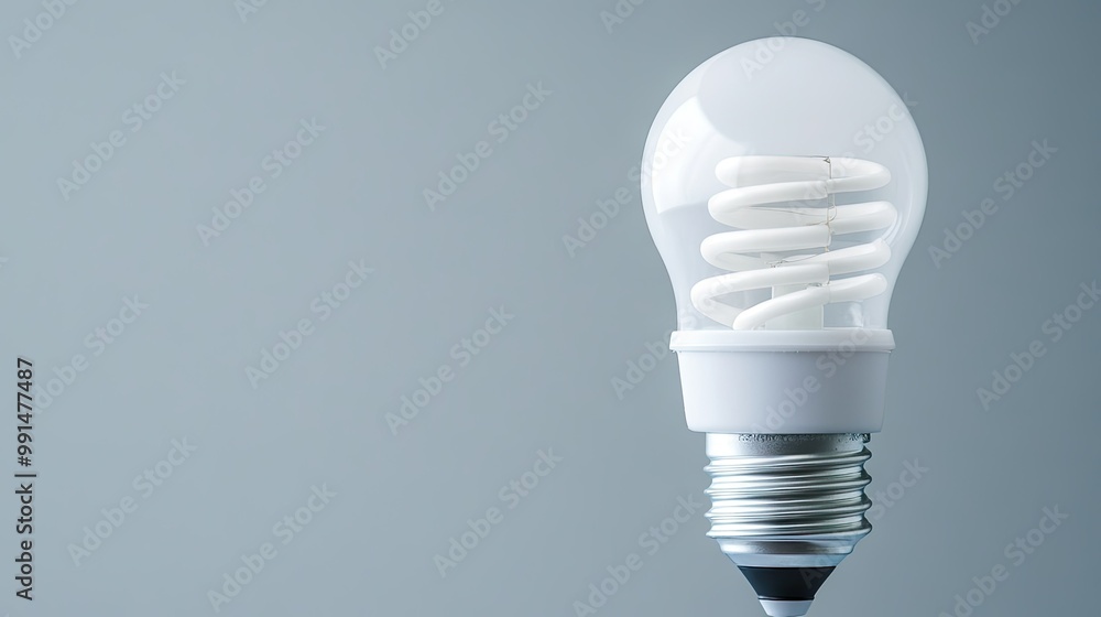 Close-up of a compact fluorescent bulb against a clean, neutral background, with space for copy. Close-up of a compact fluorescent bulb against a clean, neutral background, with space for copy.